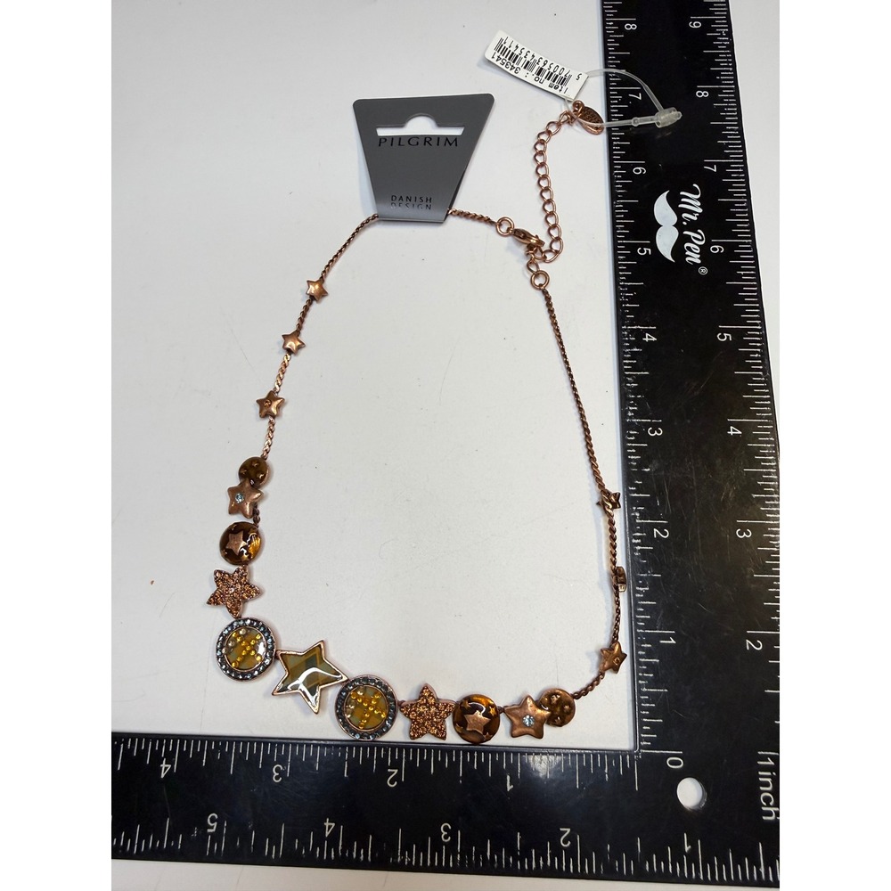 Pilgrim Danish Design Copper Star Celestial Charm Necklace Crystal Amber 343541